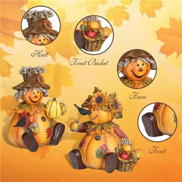 Polystone Table Decor Seasonal Fall Harvest Statue Pumpkin People - Picture 5 of 8